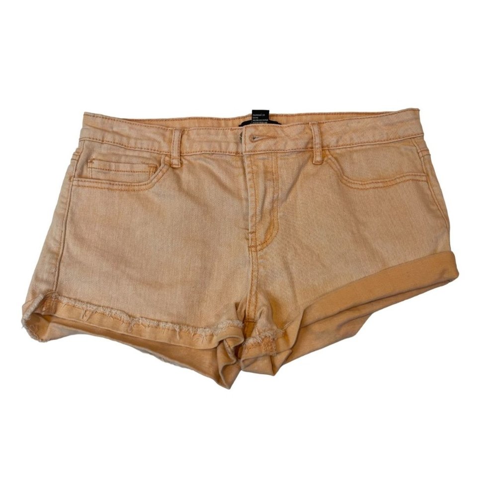 Forever 21 Womens Denim Jeans Shorts Roll Cuffed Hem Mid Rise Stretch Pink SZ 29